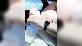 Pumping my gigantic milk breasts empty inside the vehicle