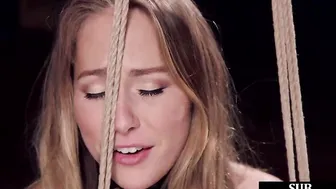BONDAGE skank gagging during deep throat training getting jizzed