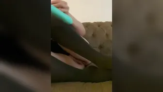Masturbating into Knee High Socks on the Sofa