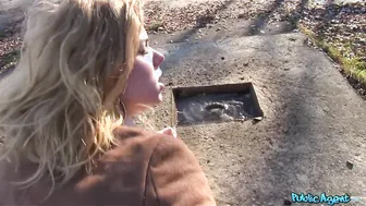 Outdoors Agent Grateful Sexy shows her Gratidude with a suck