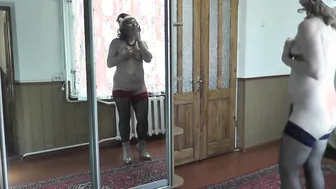 Nude Mom masturbates snatch with sister who lives into mirror