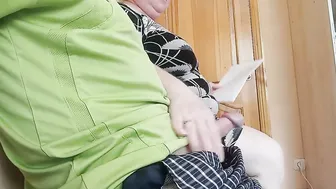 The bitch jerks off my dick into the waiting room