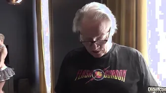 White haired grandpa fucks the house maid inside her tight cunt