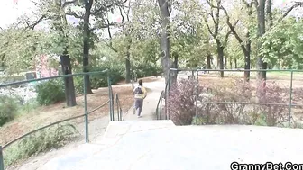80 years mature grandma blows and ride stranger cock