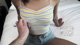 Long legged braced-faced Hispanic teens swallows a fat cock