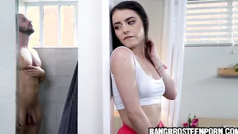 Spying porn video – Stepsister watches her stepbrothers muscles and penis secretly while he showers