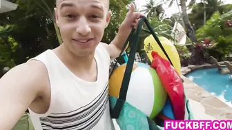 Memorial day pool party with 19 yo BFFs sharing a gigantic dick together