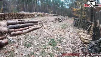 Jizzed outside inside forest with german amateur mom glasses