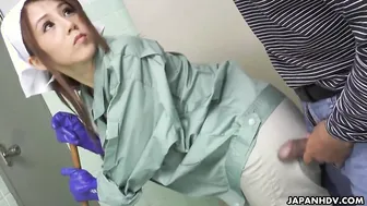 Japanese cleaner Maki Koizumi blows penis uncensored.