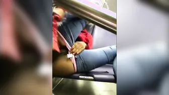 Adorable Ebony Woman into Subway Exhibition and Spank Butt