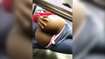 Adorable Ebony Woman into Subway Exhibition and Spank Butt