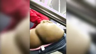 Adorable Ebony Woman into Subway Exhibition and Spank Butt