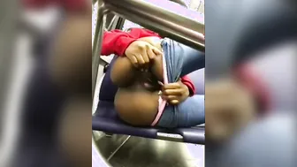 Adorable Ebony Woman into Subway Exhibition and Spank Butt