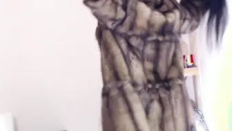 Beautiful Bae with Long Hair and Sable Coat will Performance you her Amazingly Hot Body and Huge Pierced Boobs