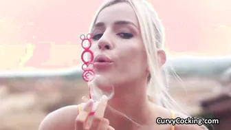 Huge ebony cocking curvy and dripping bikini blonde