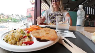 Risky Outside Sex inside the Restaurant Chri Ejaculates on my Titties and I Squirt on the Floor