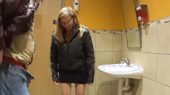 Outdoors inside restroom