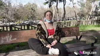 Teenie loves showing her body and blows dicks into outside