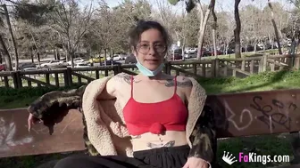 Teenie loves showing her body and blows dicks into outside