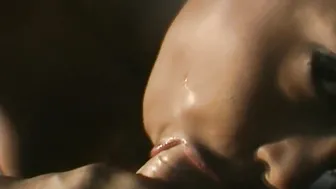 Ebony and crazy hot Dee blows white dick at the beach