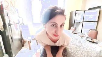 Housewife Stripping at the Kitchen Desk
