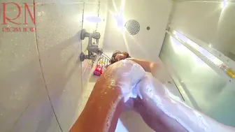 Voyeur Camera inside the Shower. a Naked chick inside the Shower is Washed with Soap.