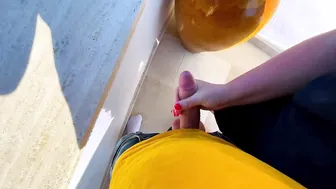 Risky Hand Job at an Italian Viewpoint and spit Cum on