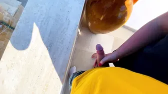 Risky Hand Job at an Italian Viewpoint and spit Cum on