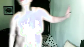 A lonely old whore pounds herself with a transparent toy for a