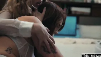 Big Boobed lady licks GF to warm up for a african