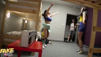 Fake Hostel Manager kept 2 Cutie babes up all night by fucking