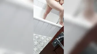 Step Brother into Toilet Cum on Face of his Step Sister while Parents Talk with Guests
