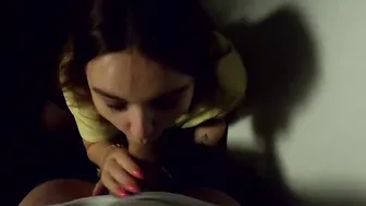 The sluts give a head on a outdoors balcony and then walks