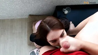 Dude ejaculates three times from a gigantic strap-on after squirt