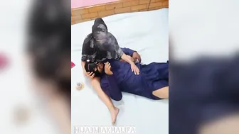 Ass Muslim Skank Smoking while Sucking Off and Fucking Uncut Dick
