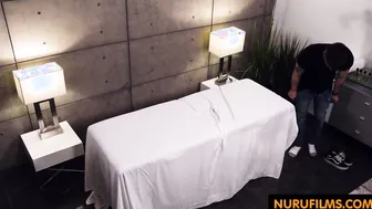 secret masseuse blows dick under the table