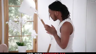 Ebony penis dipped into stepsis tighty pink snatch