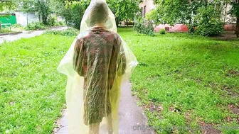 Risky Flash of Boobies and Booty inside the Rain inside a Transparent Raincoat