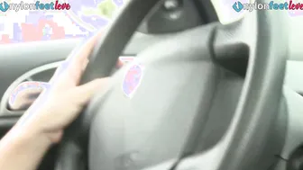 Ginger pedal pumping and upskirt inside pantyhose and flats
