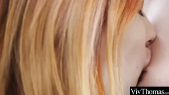 Adorable ginger is distracted from her studies by Goddess blonde who licks