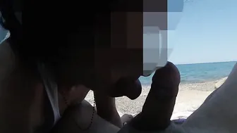 Women Blows Gigantic Penis on Beach outdoor to voyeur with