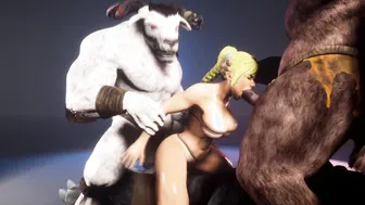 3 Minotauros Fucking a Big Boobed Blonde 3D