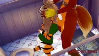 Furry Yiff Cartoon - Tigress offer a Fox a Head inside the Restroom