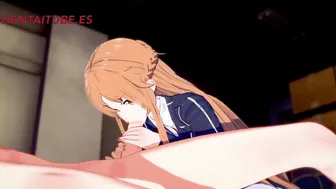 Sword Art Online Anime - Asuna x Kirito - Handjoob Head Fucks with Cum in