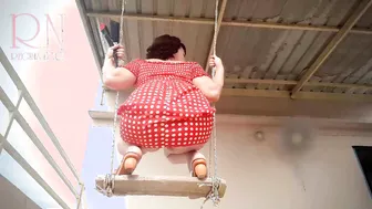 Depraved Housewife Swinging with Lingerie on a Swing Upskirt