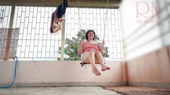 Adorable Housewife has Fun without Underwear on the Swing Skank Swings and Shows her Beautiful Snatch