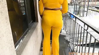 Milf Pretends to Sweep the Balcony but ended up Fucking our Next Door