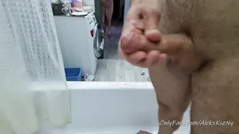 Stepmom with Huge Titted Jerks off Son Cock inside the Wc
