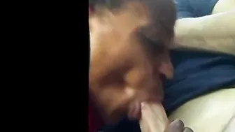 Ebony old lady blowing young white penis