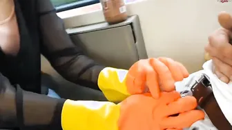 Rubber gloves hand job